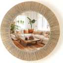 Chi An Home 24 Inch Natural Jute Mirror, Wall Mounted Round Mirror with Metal Frame, Wall Decor Rustic Farmhouse Boho Decor Accent for Bathroom, Bedroom, Living Room, or Entryway