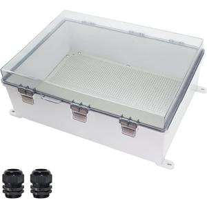 Zulkit Junction Box ABS Plastic Waterproof IP65 Electrical Boxes Hinged Shell Clear Cover Outdoor Universal Project Enclosure with Mounting Plate and Wall Brackets 23.6x15.7x9.1inch (600x400x230mm)