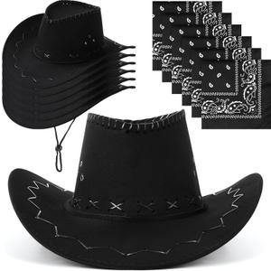 Zhanmai 12 Pcs Cowboy Hat & Bandana Set Western Costume Accessories for Cowboy Party Bulk Favors for Theme Party (Black)