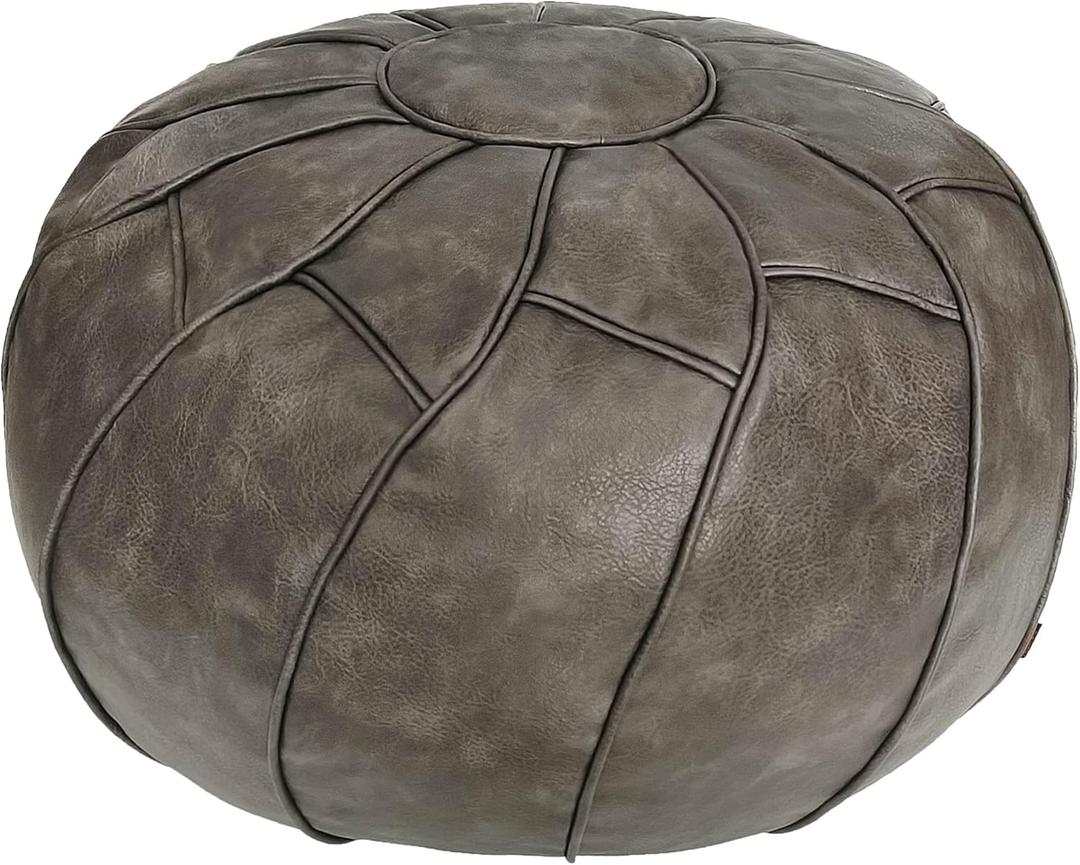 Thgonwid Round Unstuffed Pouf Cover, Leather Foot Stool Ottoman with Storage, Bean Bag Floor Chair, Multi Functional Footrest for Living Room, Bedroom or Balcony (Deep Gray)