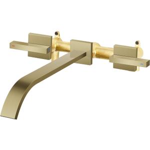 Wall Mount Tub Filler AUU Brushed Gold Bathtub Faucet Long Spout Reach, 2 Level Handles Wall Mount Tub Faucet with Brass Rough in Valve Included