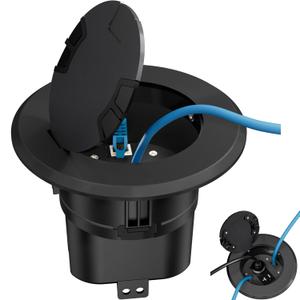Recessed Power and Data Round Floor Box, Flush Mounted Electric Floor Box with Low-Voltage Keystone, Floor Cable Concealer w/20 Amp 125V Receptacle, Home Safety Upgrade, Easy to Use