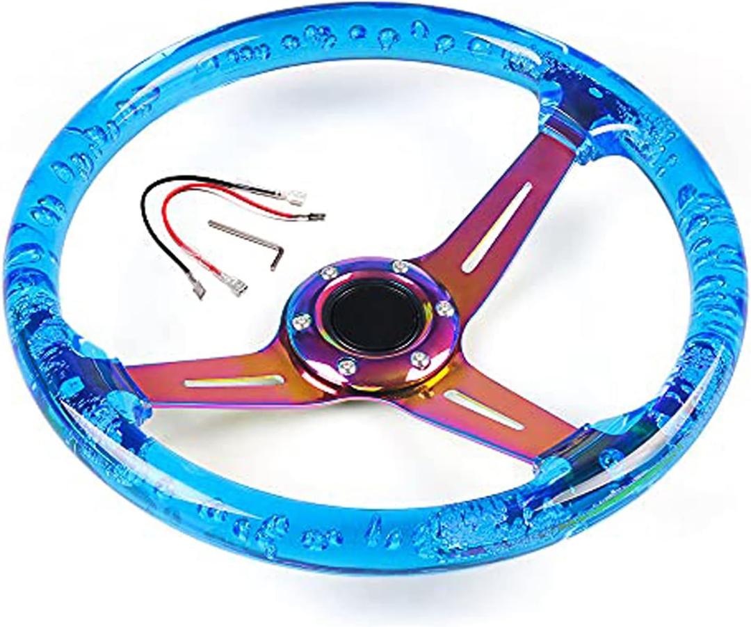 13.8Racing/Golf Cart Steering Wheel for Club Car DS and Club Car Precedent EZGO Yamaha 6 Bolts Neo Chrome Spokes Racing Sports Steering Wheel