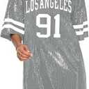 PORRCEY Juniors Short Sleeve Print Sequin Funny Dress Shirts (Grey,XXL)