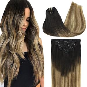 GOO GOO Clip in Hair Extensions Real Human Hair, Remy Human Hair Extensions Clip ins for Women, Natural Human Hair, 18inch 120g 7Pcs, 4D/14/5B Brunette Balayage