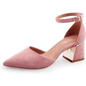 BCTEX COLL Womens Pointed Toe Pumps Shoes Ankle Strap Chunky Low Heels Metal Lined Sandals Designed for Women, 7.5