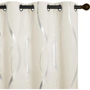 NICETOWN Bedroom Curtains Small Blackout Panels, Beige, Set of 2, 42 by 48 Inch, Window Treatment Thermal Insulated Solid Grommet Blackout Wave Line Foil Print Design Curtains for Kitchen, Cafe, Loft