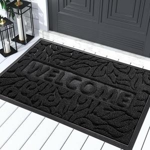 Yimobra Welcome Mat Outdoor 29.5x17, Waterproof Non-Slip Outdoor Mats for Front Door Outside Entrance, Low-Profile Entryway Mat Indoor for Garage Patio, Black