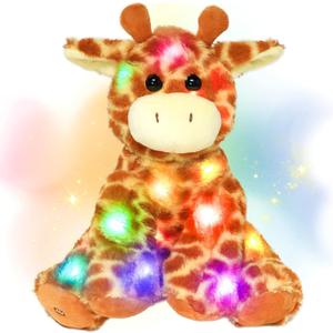 Hopearl Lighting Up Giraffe Stuffed Animal Floppy LED Plush Toy Night Lights Glow Pillow Birthday Festival for Kids Toddlers Boys Girls, Orange, 11''