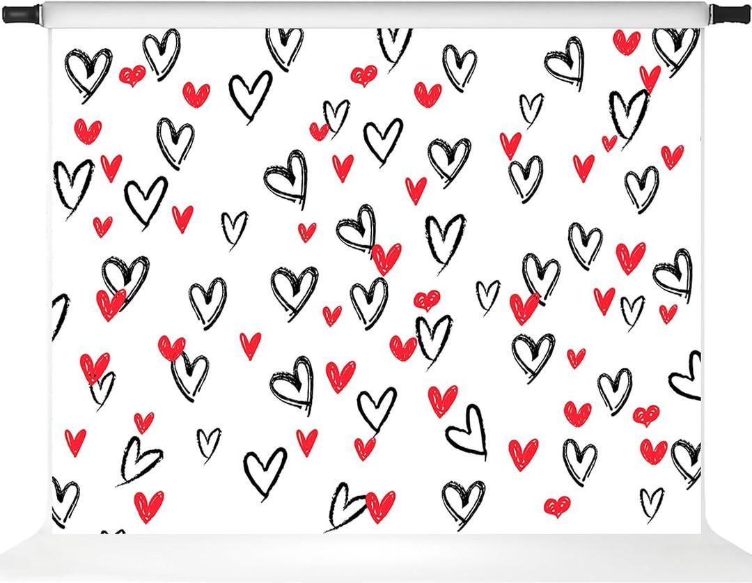 Kate Valentine Backdrops Heart Photo Backdrop Romantic Red and Pattern Background for Valentine Photography Studio Props, 7x5ft