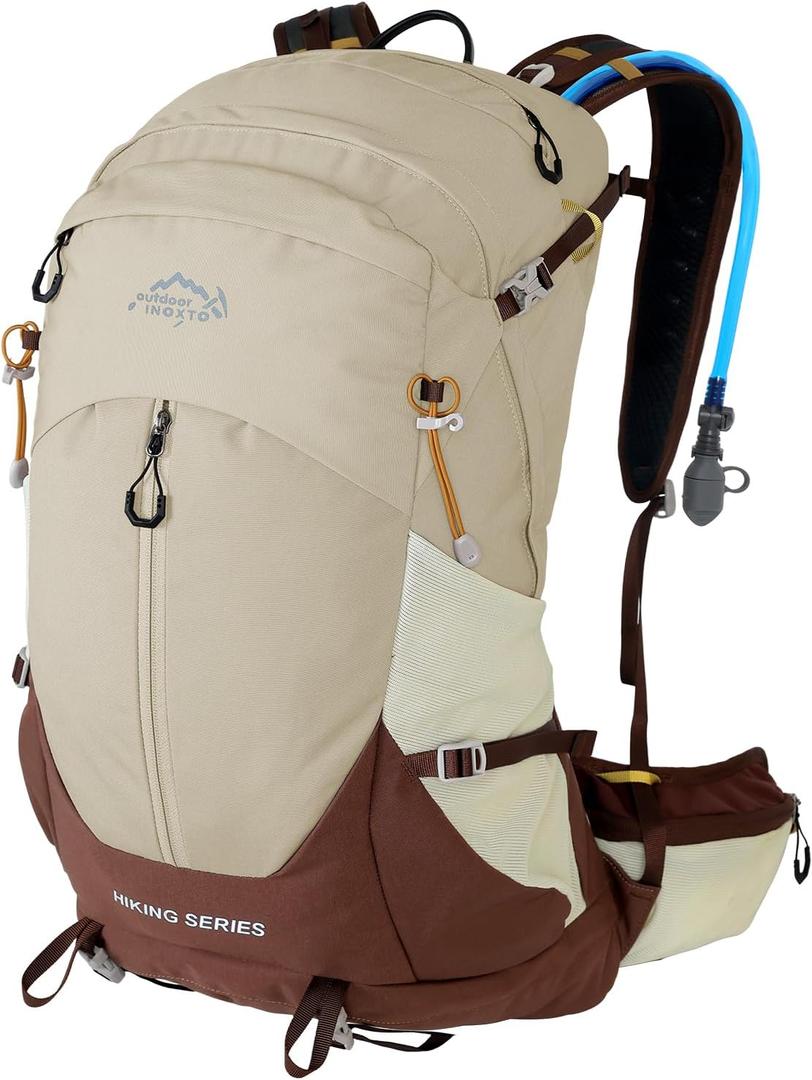 IX INOXTO Hiking Backpack, Camping Backpack, 30L Waterproof Hiking Daypack with 3L Water Bladder and Rain Cover (Khaki)