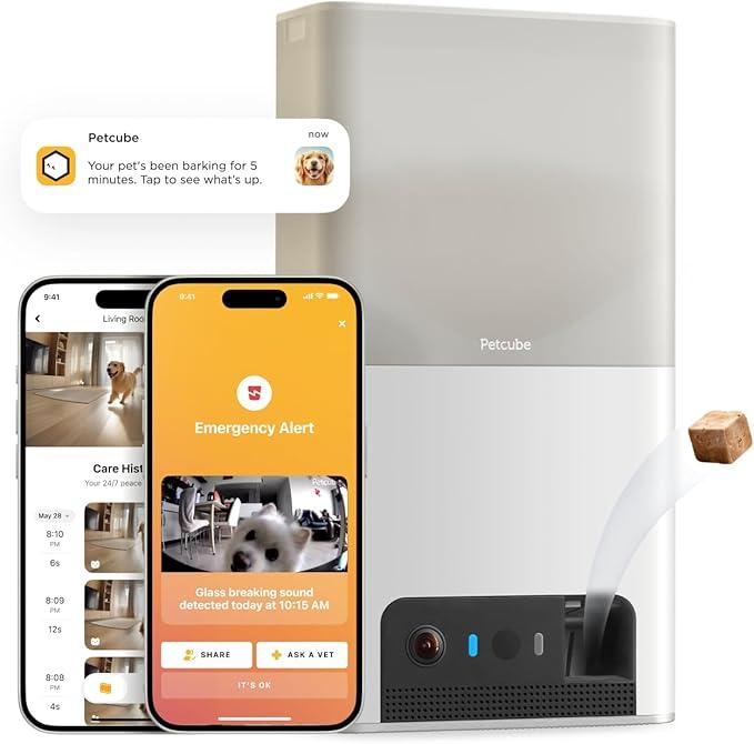 Petcube Bites 2 Lite Interactive WiFi Pet Monitoring Camera with Phone App and Treat Dispenser, 1080p HD Video, Night Vision, TwoWay Audio, Sound and Motion Alerts, Cat and Dog Monitor