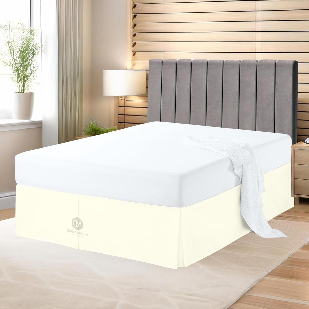 Premium Queen Size Bedskirt 800TC 100% Egyptian Cotton Ivory Bed Skirt Queen Size 12" Drop Length, Tailored Fit, Elegant Pleated Style - Ivory