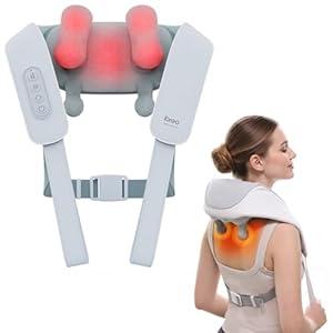 Cordless Shiatsu Neck and Back Massager with Heat, 10 Mins x 12 Uses, 3 Massage Modes & 2 Intensity Levels, 3D Kneading Deep Tissue for Pain Relief, Voice Prompt & Smart Memory, Relax for Women, Men 