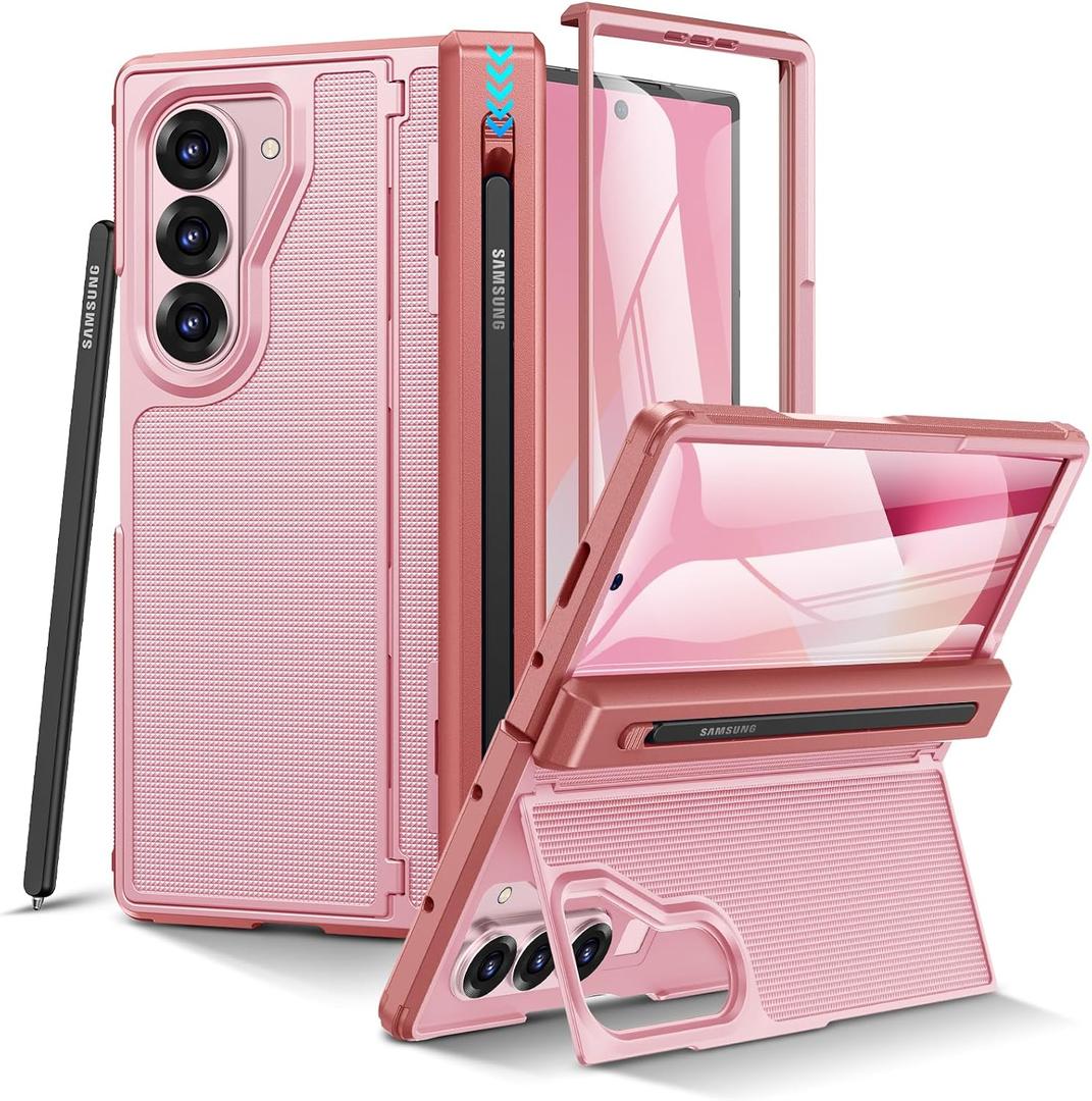 VEGO for Z Fold 6 Case with S Pen Holder & Hinge Protection&Kickstand,Pink | Fold-6 Case with Screen Protector Full-Body Shockproof Wireless Charging Phone Cover for Samsung Galaxy Z Fold 6