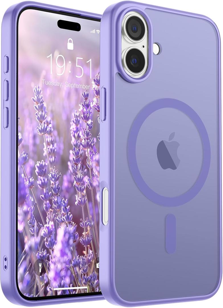 SUPFINE Magnetic for iPhone 16 Case (Compatible with MagSafe) (10 FT Military Grade Drop Protection) Slim Translucent Matte Shockproof with Anti-Fingerprint Phone Case, Purple