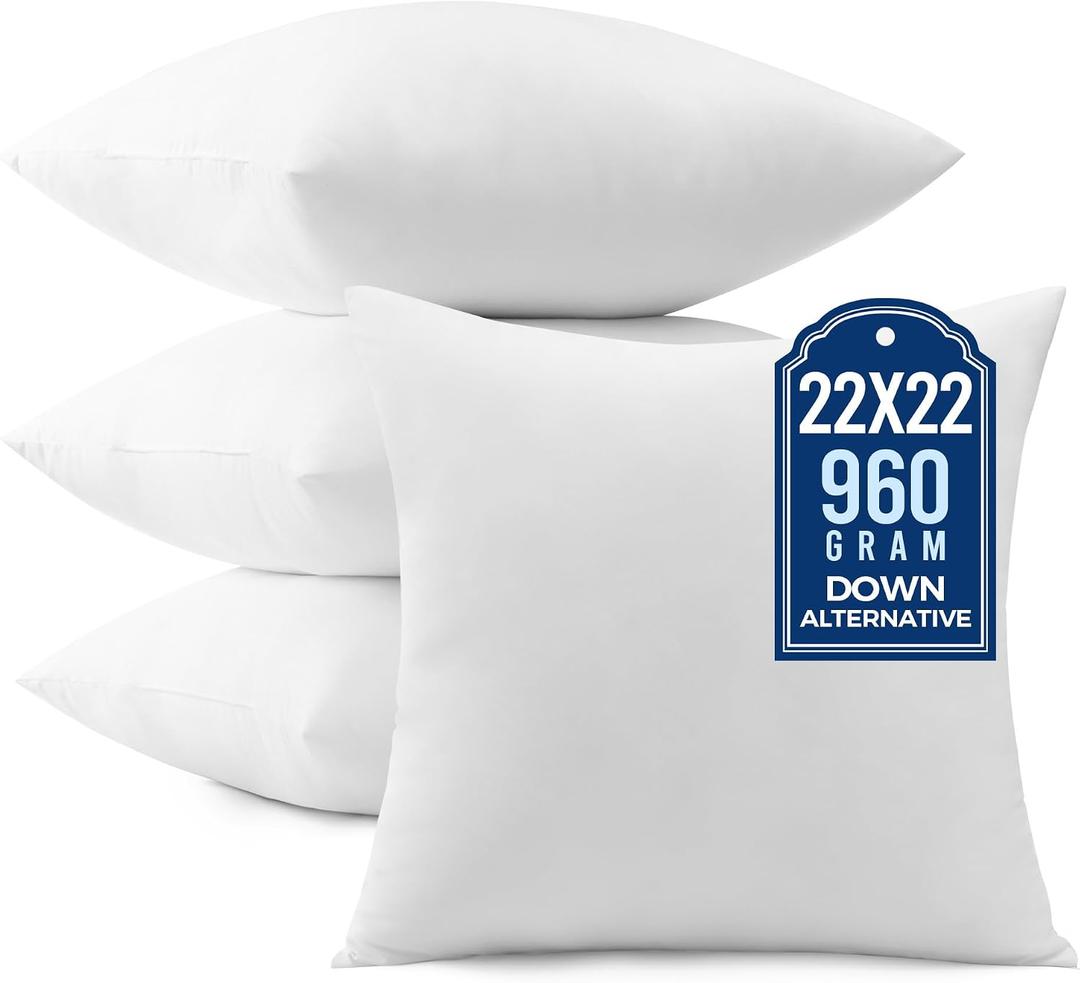 puredown 22x22 Pillow Inserts, Pack of 4, Down Alternative Square Form Sham Stuffer, Fluffy Soft Decorative Pillows for Couch, Sofa, Bed and Home Decor