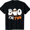 Kids Boo I'm Two Ghost Second 2nd Birthday Boy Groovy Halloween T-Shirt