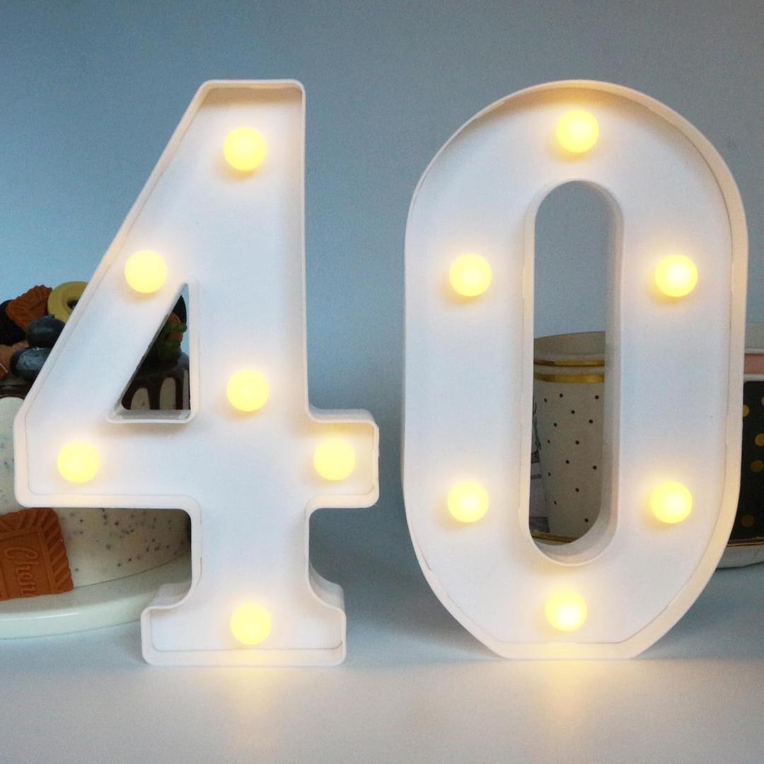 H 8.26" tall Light Up Numbers 40 Sign for Wedding Anniversary, 40th Birthday Party Decorations for Women, 40th Birthday Centerpieces Table Decorations for Men