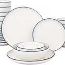 OTAGO 24-Piece Porcelain Dinnerware Set for 6, White Stoneware Plates and Bowls Sets, Ceramic Dish Set for Kitchen, Dinner & Dining, Blue Rim, Microwave & Dishwasher Safe
