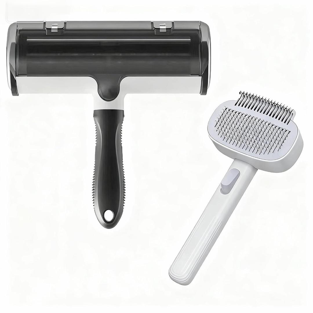 2-In-1 Pet Grooming Kit;Dog Brush For Shedding，Cat Brush For Long Haired Cats- Self-Cleaning Shedding & Detangling Brush,Dual-Direction Design - Professional For Long/Short Haired & Indoor Cats.