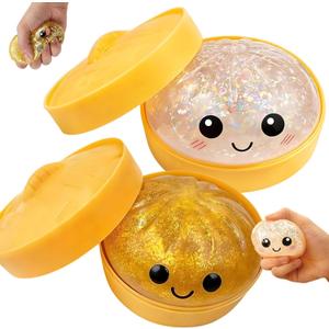 Glitter Dumpling Squishy Mystery Box - Smile White and Gold 2026 Upgraded Dumplings Squishes for Adults Teens Squeeze Easter Basket Stuffers & Stocking Stuff - 2 Pcs