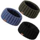 MUTKIS Winter Headbands for Women 3 Pack, Ear Warmers for Women Headband Wool Knit Thick Fleece Lined, Cold Weather Warm Ear Muffs(Black&Denim&Army)