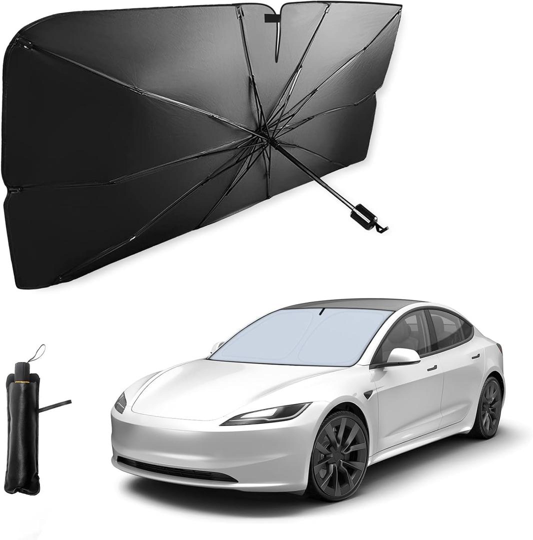 Car Windshield Sun Shade, Foldable Car Umbrella Sunshade with Universal Fits Cars, SUVs, Trucks(55 * 31 Inches)