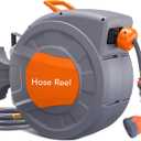 GAOMON Retractable Garden Hose Reel - 1/2 in x 72 ft, Wall Mounted, 9-Function Sprayer, Any Length Lock, 180° Swivel, Automatic Slow Rewind