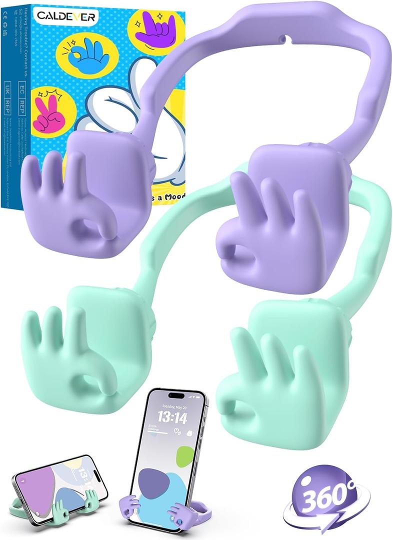 Stocking Stuffers for Teens Girls Women Gifts: Cell Phone Holder OK Sign Adjustable Phone Holder for Desk Gift for Adults Kids Teenage Birthday Funny Cool Gadget Trendy Stuff Ideas Gifts for Christmas (2, Purple & Green)