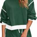 Fisoew Womens Sweatsuits 2 Piece Set Crewneck Sweatshirts High Waisted Skort Skirts Tennis Running Tracksuits Shorts Sets (Medium, Green)