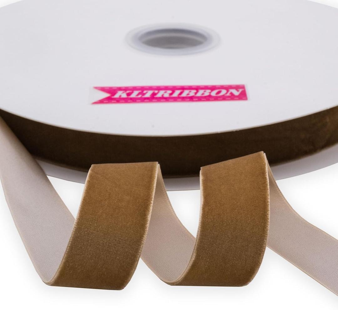 Nylon Khaki Velvet Ribbon Single Sided,1 Inch X 25 Yards Spool