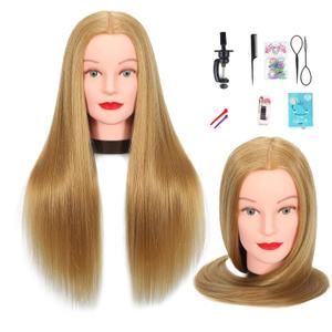 Mannequin Head with Hair 60% Human Hair Straight Hair 24" Doll Head with Hair Light Brown Color Practice Hair Braiding Training Head Hair Styling Cosmetology Manikin Head for Hairdresser (27#)
