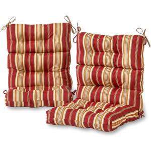 Outdoor Tufted High-Back Chair Cushions, One-Piece Hinged Seat and Back Design, Reversible with 4 Ties, Durable Polyester Fabric, Recycled Fiber Fill - Set of 2, Roma Stripe