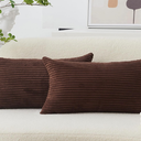 Home Brilliant 12x20 Pillow Cover Lumbar Set of 2 Plush Striped Corduroy Velvet Brown Throw Pillows for Couch Sofa Party, 12 x 20 inch, Brown 