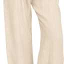 CHARTOU Women's Summer Drawstring Waist Wide Leg Loose Cotton Linen Palazzo Pants (Beige, XL)