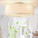 Ceiling Fans with Lights, 20" Boho Ceiling Fan with Light Flush Mount, Drum Rattan Low Profile with 6 Speeds, Remote Control for Bedroom, Nursery, Living Room