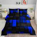 Smell Sunshine Comforter Set Blue Black Checkered Printed Bedding Set 1 Comforter and 2 Pillowcases for Girls Boys Bedroom All Season(Black Checkered Queen)
