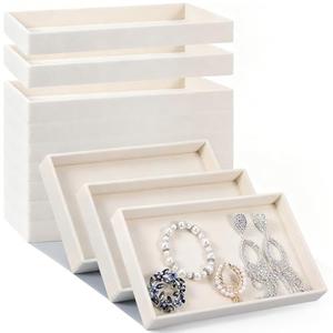 12 Pack Velvet Jewelry Trays, 9.4 x 5.4 x 1 Inches Premium Stackable Jewelry Drawers Organizer Inserts for Women Girls, Beige Jewelry Storage Display Trays for Necklace Earring Ring Bracelet (1 grid)