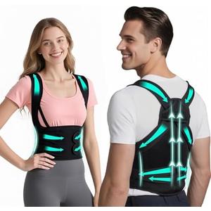 Back Brace Posture Corrector for Men & Women, Upgraded Full Back Support with Adjustable Shoulder Straightener and Waist Support Straps, Breathable Back Brace for Office Work, Long Sitting & Daily Wear, Comfortable Posture Support for Upper & Lower B