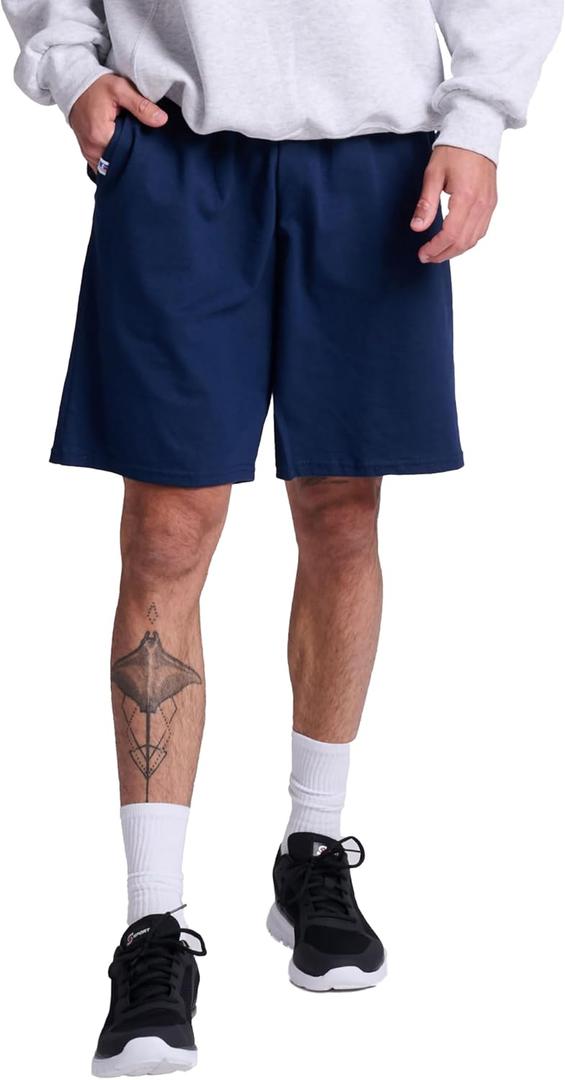 Russell Athletic Men's Relaxed Fit 9" Cotton Shorts with Pockets, Adjustable Elastic Waist, Sizes S-4X (Large, Navy)