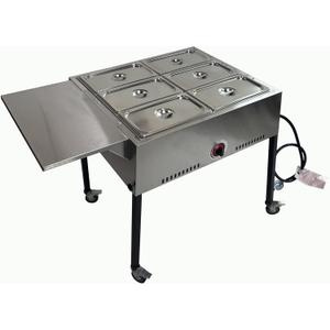 LetFeng 6-Pan Commercial Food Warmer Propane Food Warmer Cart Stainless Steel Buffet Catering Food Warmer with 4 Lockable Wheels Outdoor Steam Table Good for Parties Buffet Servers and Warmers