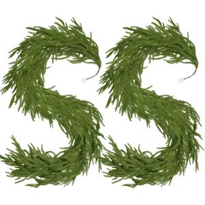 2-Pack 6FT Artificial Norfolk Pine Christmas Garland - Real Touch PE Faux Greenery, Waterproof Indoor Outdoor Decor for Mantel, Staircase, Fireplace, Front Door, Holiday Xmas Decoration