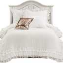 Lush Decor Ella Ruffle Lace Comforter, 2 Piece Set, Twin, Ivory - Cute Comforter - Twin Bedding Set - White Bedding - Coquette Decor - White Lace Trim - Ruffle Trim
