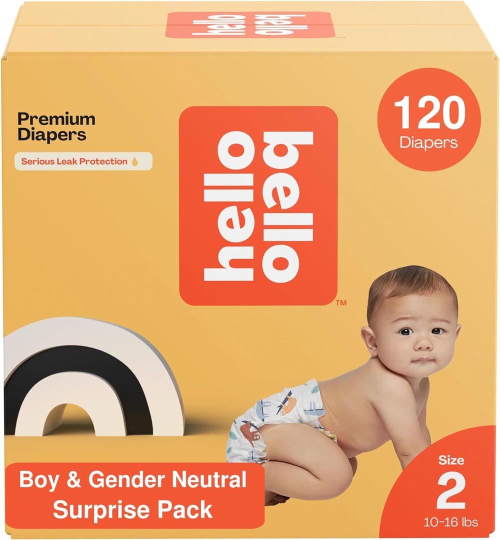 Hello Bello Diapers, Size 2 (10-16 lbs) Surprise Pack for Boys - 120 Count of Premium Disposable Baby Diapers, Hypoallergenic with Soft, Cloth-Like Feel - Assorted Boy & Gender Neutral Patterns 160002 (Size 2, Boy/Neutral)
