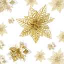vannyster 20 Pcs 6& 9 Large Artificial Christmas Flowers with DIY Clips, Poinsettia Christmas Flowers Decoration for Xmas Tree and Wreath Ornaments, Xmas New Year, Party, Holiday Decor(Gold)