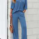 PRETTYGARDEN 2 Piece Lounge Sets for Women Summer 2025 Short Sleeve Tops Wide Leg Pants Matching Travel Outfits Clothing (Blue,X-Small) 