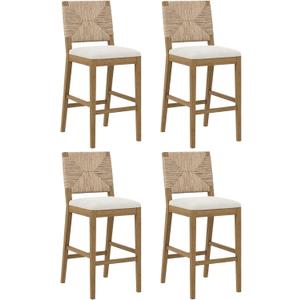 Nathan James Beacon Bohemian Boucle Bar Stool with Back, Bar Height Kitchen Island Chair, Seagrass Bar Stool, Cream Boucle/Brushed Light Brown, Set of 4