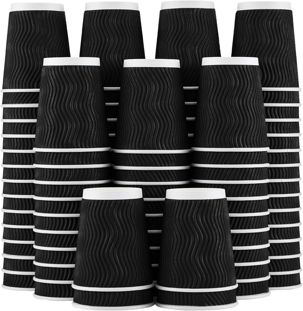 Lamosi Disposable Coffee Cups 8 oz 100 Pack, Paper Coffee Cups 8 oz for Hot Drinks or Cold Beverages, Insulated Corrugated Ripple Wall Cup for Office, Cafe, Home or Travel (Black) Lamosi Disposable Coffee Cups 8 oz 100 Pack, Paper Coffee Cups 8 oz for Hot Drinks or Cold Beverages, Insulated Corrugated Ripple Wall Cup for Office, Cafe, Home or Travel (Black)