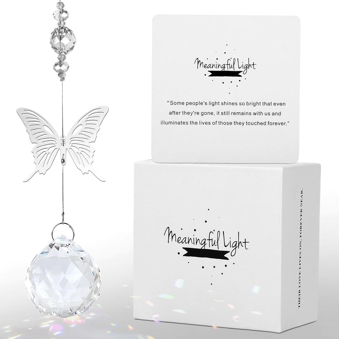 Modern Memorial Gifts: Bereavement Gift Ideas - Symbolic Rainbow Crystal Suncatcher, Funeral Gifts For Loss Of Loved One (Butterfly)